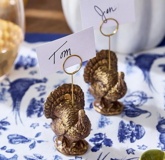 Two's Company Golden Turkey Place Card Holder