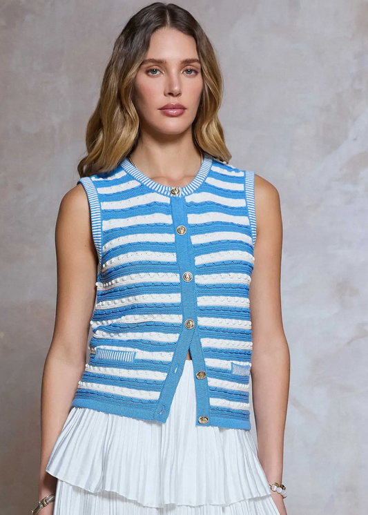 Current Air Striped Button Up Sweater Vest