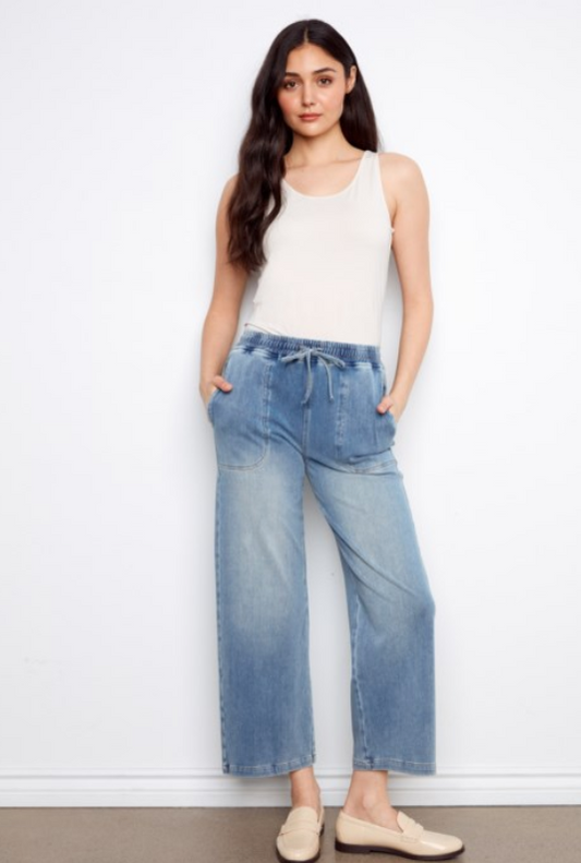 Charlie B Knit Denim Wide Leg Pant