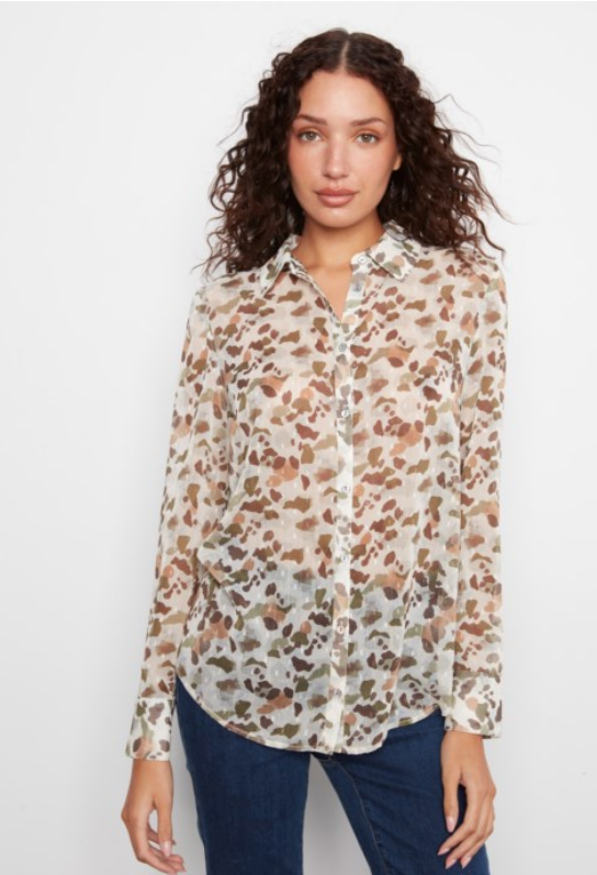 Charlie B Printed LS Button Up Top