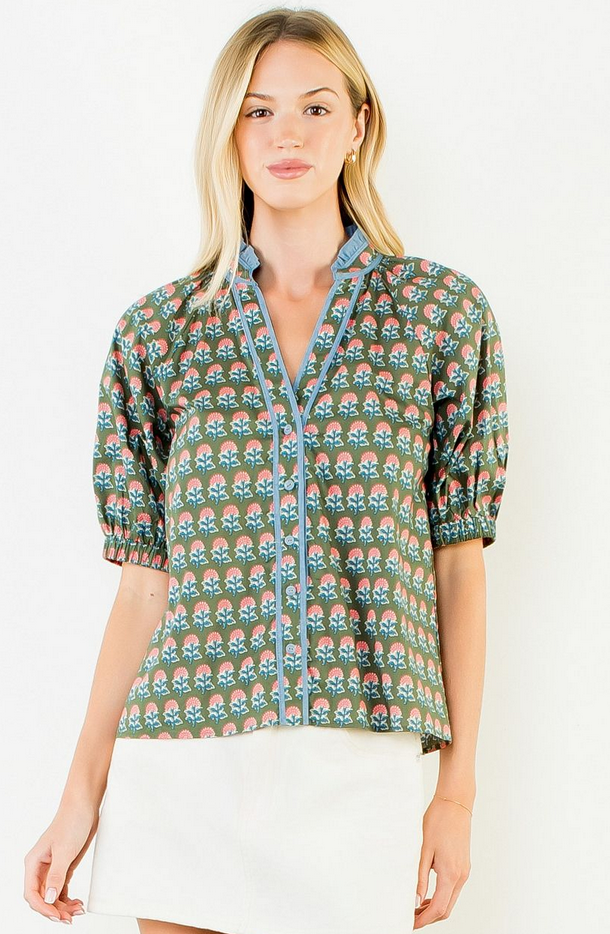 THML Puff Sleeve Flower Top