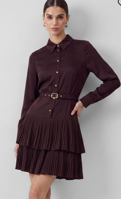 Current Air LS Pleated Skirt Shirt Dress