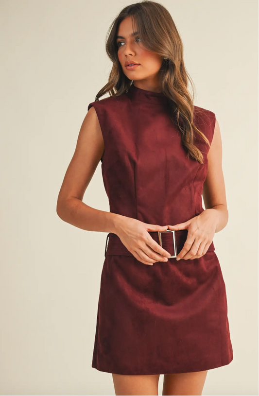 Mustard Seed Belted Suede Mock Neck Dress