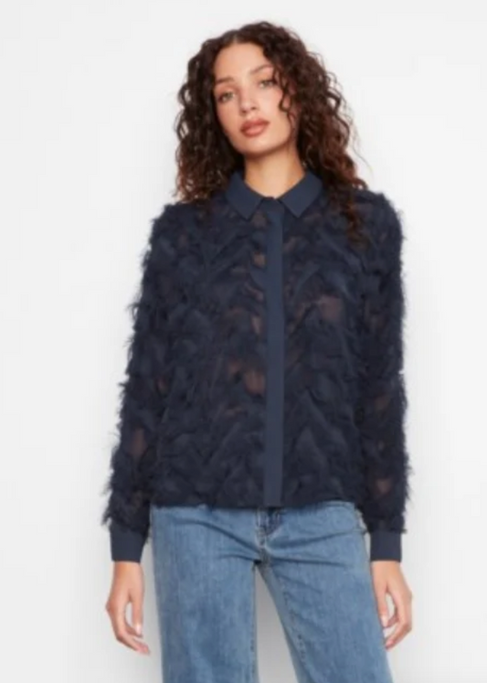 Charlie B Fringe Chiffon Button Front Blouse