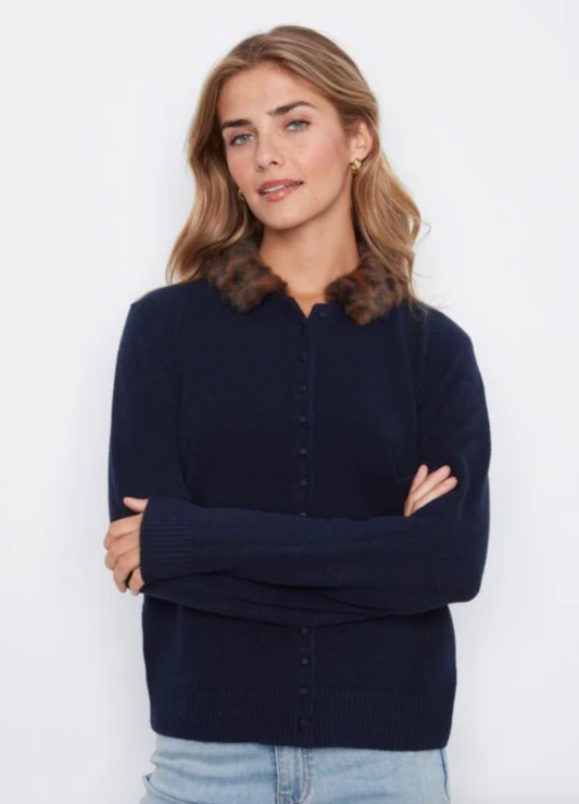 Charlie B Faux Fur Collar Cardi