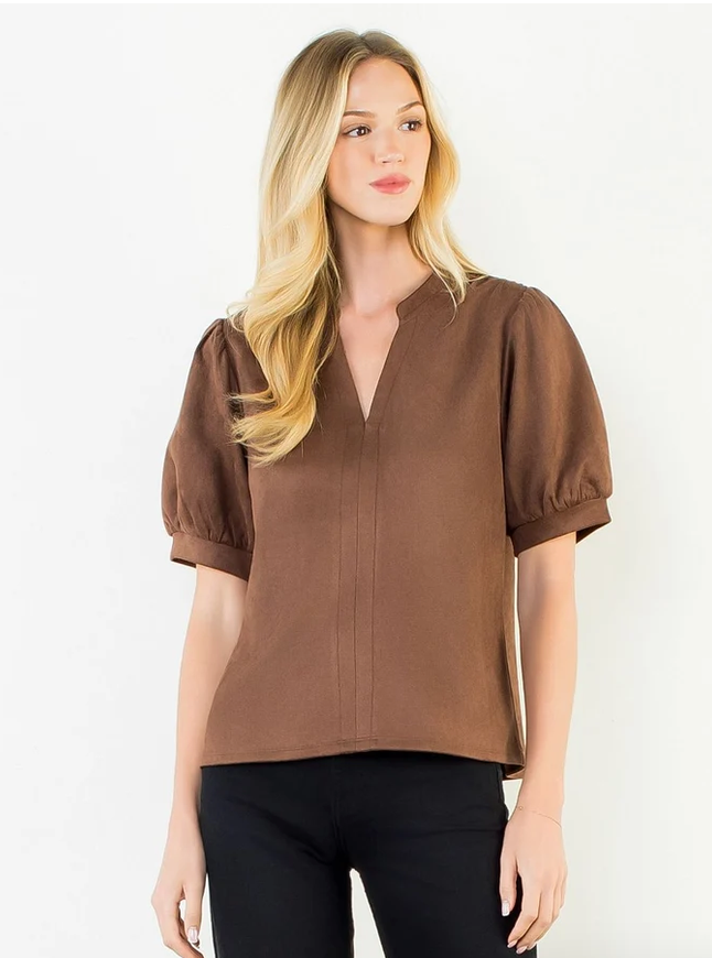 THML Suede V-Neck Top
