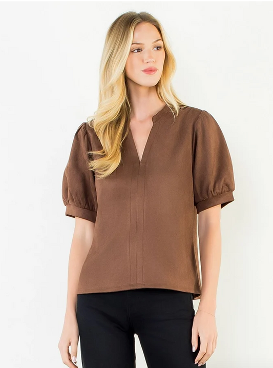 THML Suede V-Neck Top