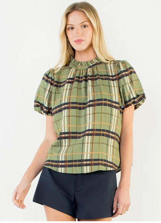 THML Ruffled Plaid Top