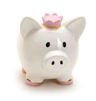 Two's Company Piggy Bank with Crown