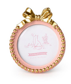 Two's Company Golden Bow Round Picture Frame