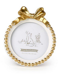 Two's Company Golden Bow Round Picture Frame