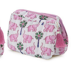 Two's Company Elephant Print Quilted Pouches