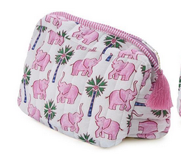 Two's Company Elephant Print Quilted Pouches