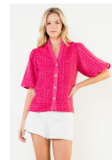THML Puff Slv Tweed Knit Top