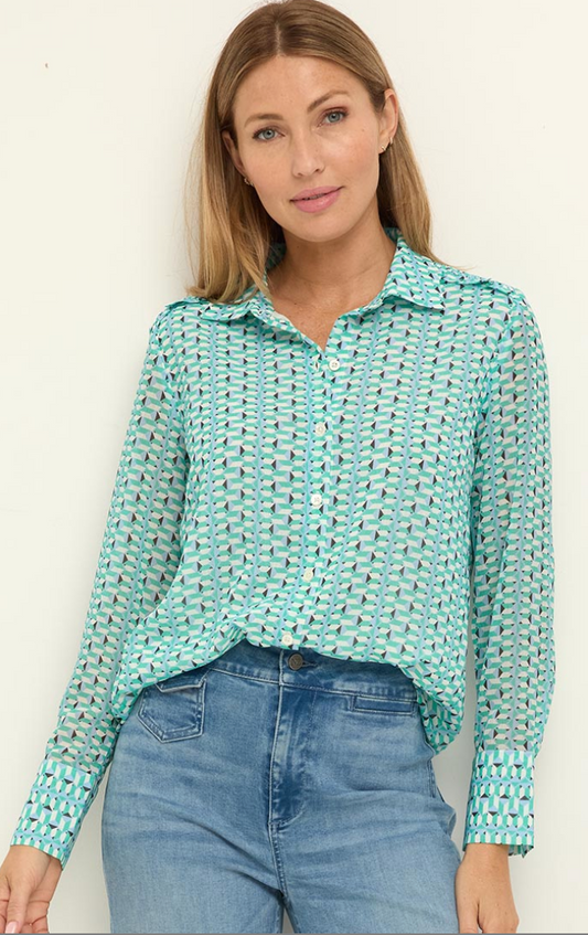 Nic + Zoe Chiffon Geo Steps Shirt