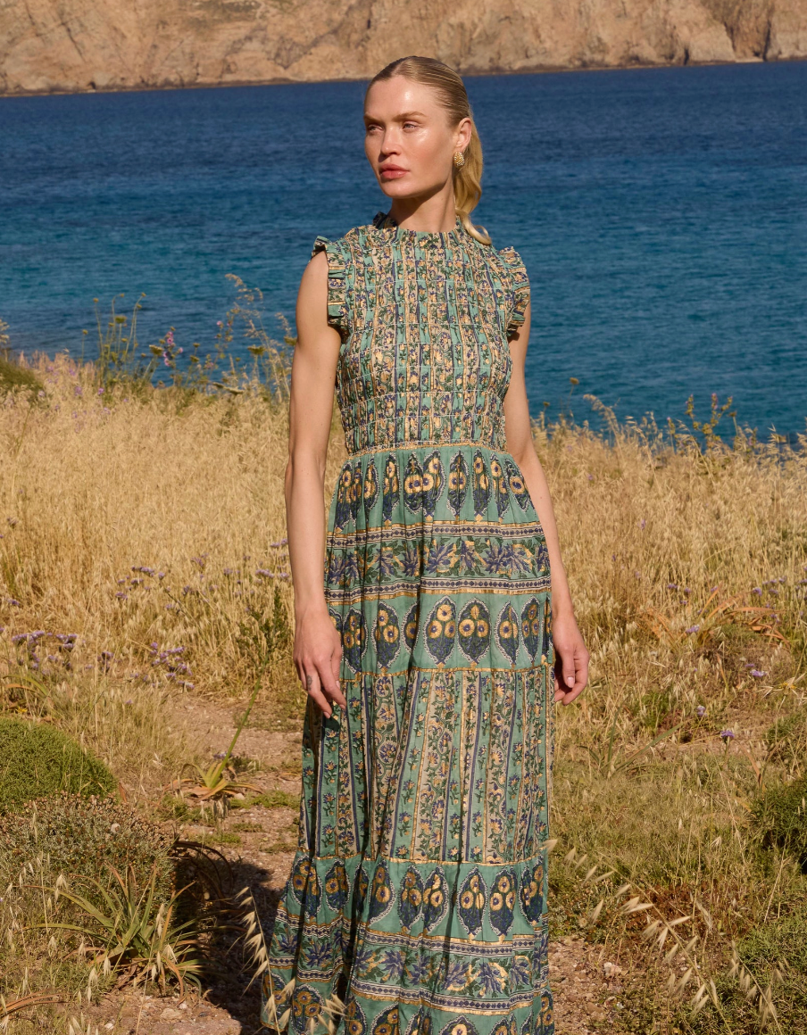 Oliphant Sleeveless Smocked Maxi