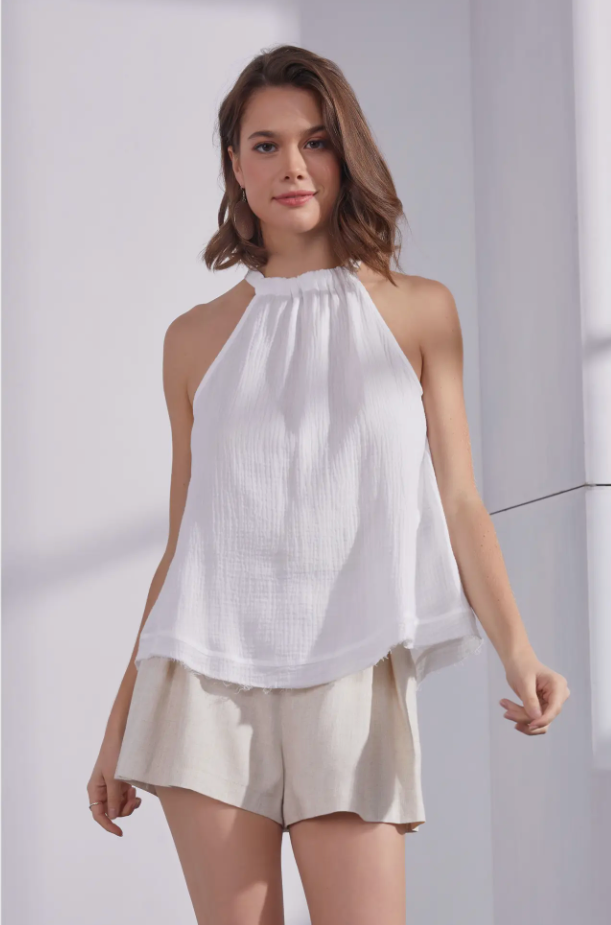 Mustard Seed Gauze Back Halter Top