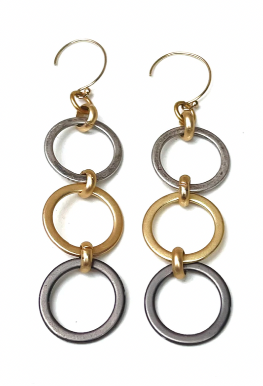 LJ Sonder Max Silver/Gold/Black Circle Earrings